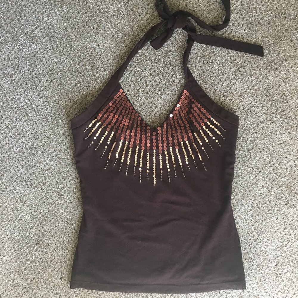 Gold & brown sequin halter top
